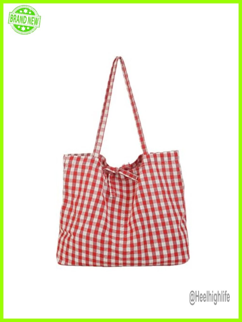 Gingham Canvas Tote Bag Lightweight Shoulder Bag Casual Plaid Tote